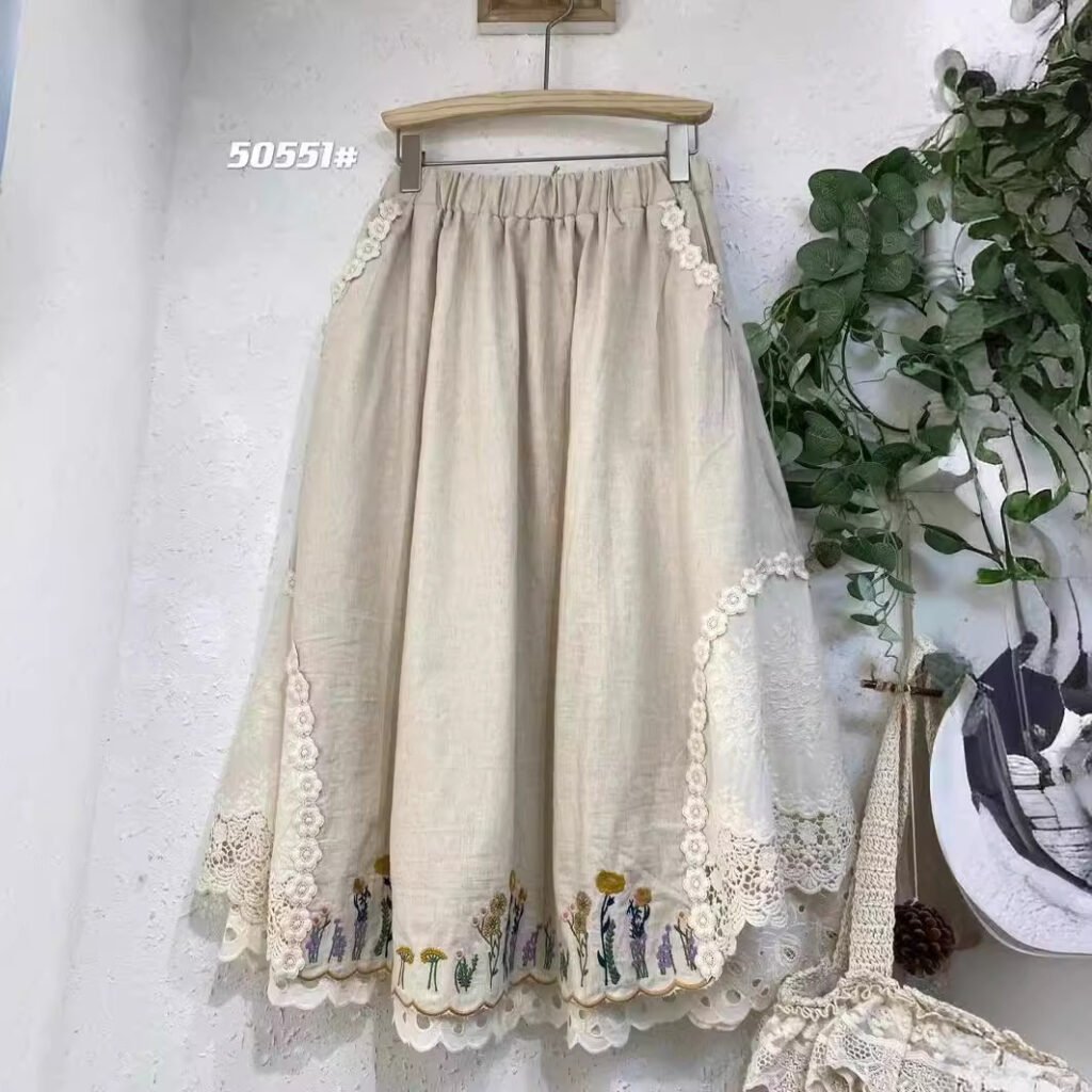 Japanese-style  Forest-inspired Fresh And Vintage Elastic-waist Design