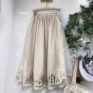 Japanese-style  Forest-inspired Fresh And Vintage Elastic-waist Design